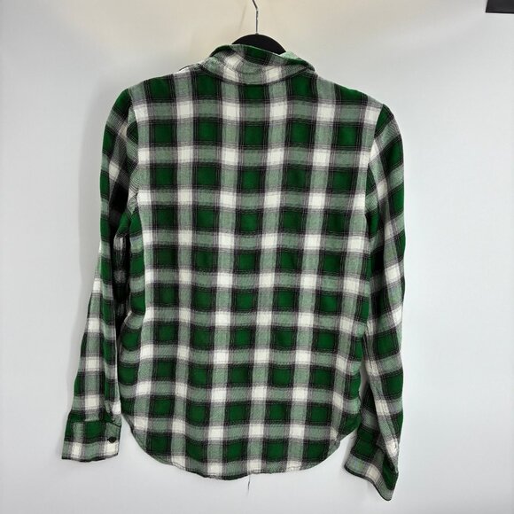 H&M Women's Green Plaid Shirt Size 4 Embellished Beaded Bugs - Picture 4 of 6